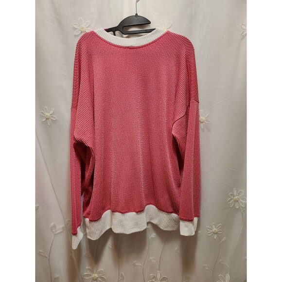 MAGIC FIT WOMEN S/M PINK WHITE SWEATER RIBBED KNIT OVERSIZED RELAXED COMFY LOOSE - Picture 11 of 13